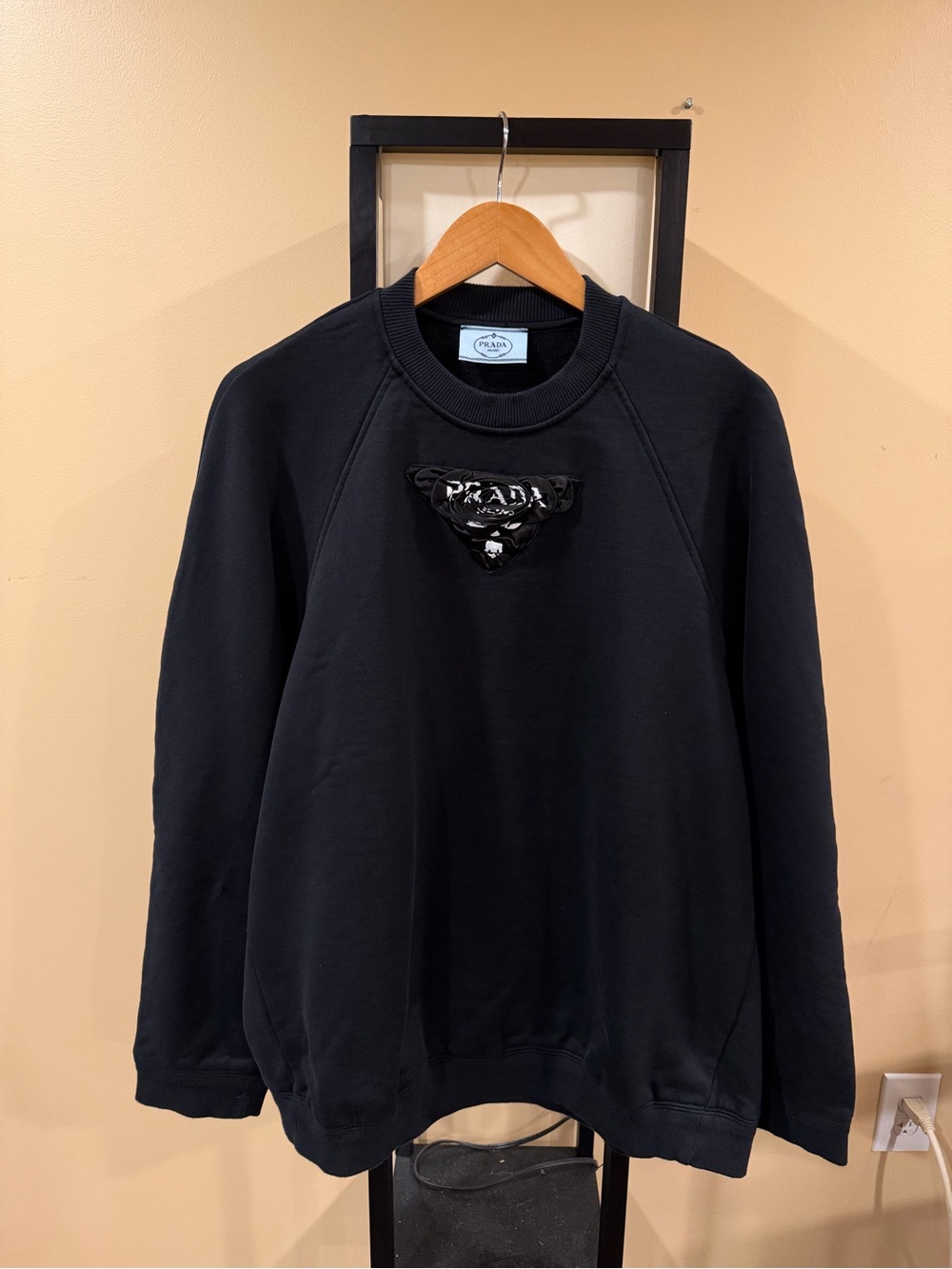 Prada 2021 Runway Rose Pleated Triangle Logo Black Sweatshirt